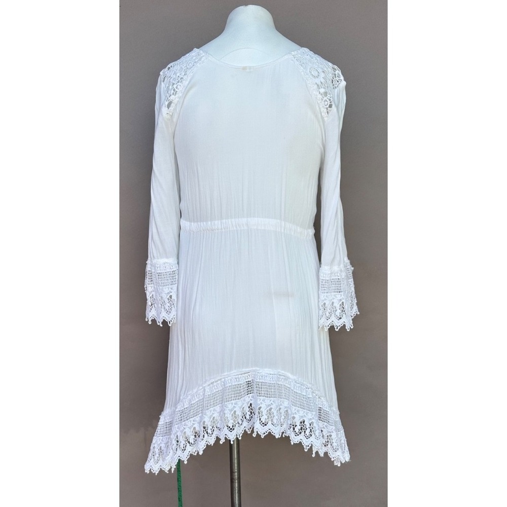 Mlle Gabrielle Dress M 3/4 Sleeve Tie Waist Crocheted Trim‎ Boho Coastal Fairy - Picture 5 of 14